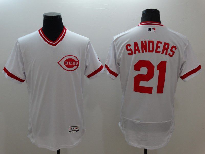 Men Cincinnati Reds #21 Sanders White Throwback Elite MLB Jerseys->texas rangers->MLB Jersey